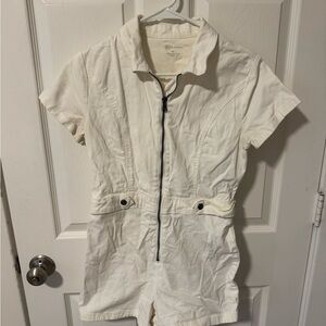 White Short Sleeve Zip-Up Romper